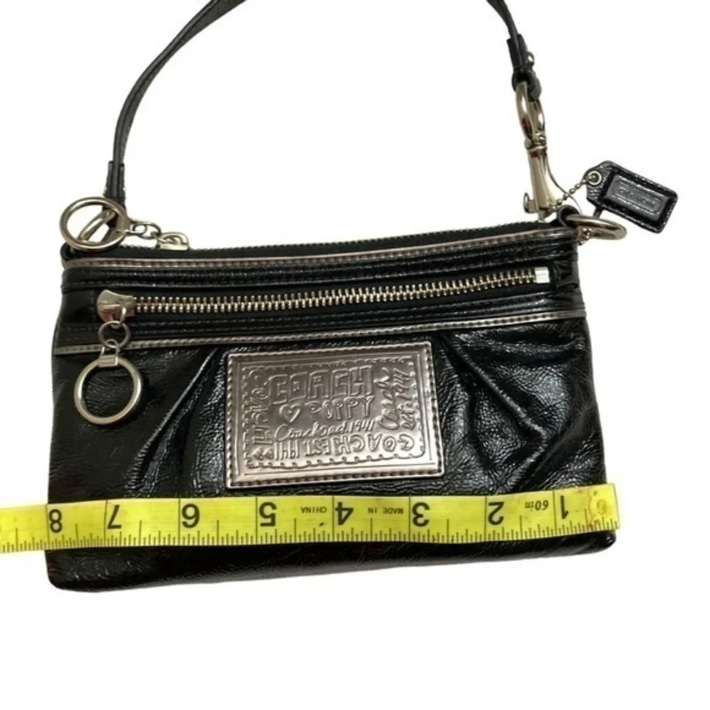 Coach black patent leather liquid gloss poppy mini bag